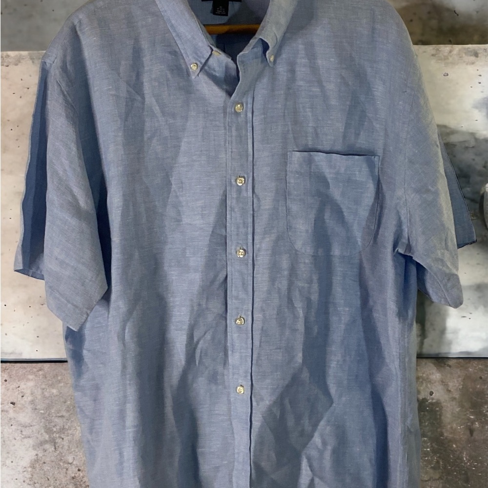 Lands End Linen Blue Short Sleeve button down collar. Sz XL - Picture 10 of 12